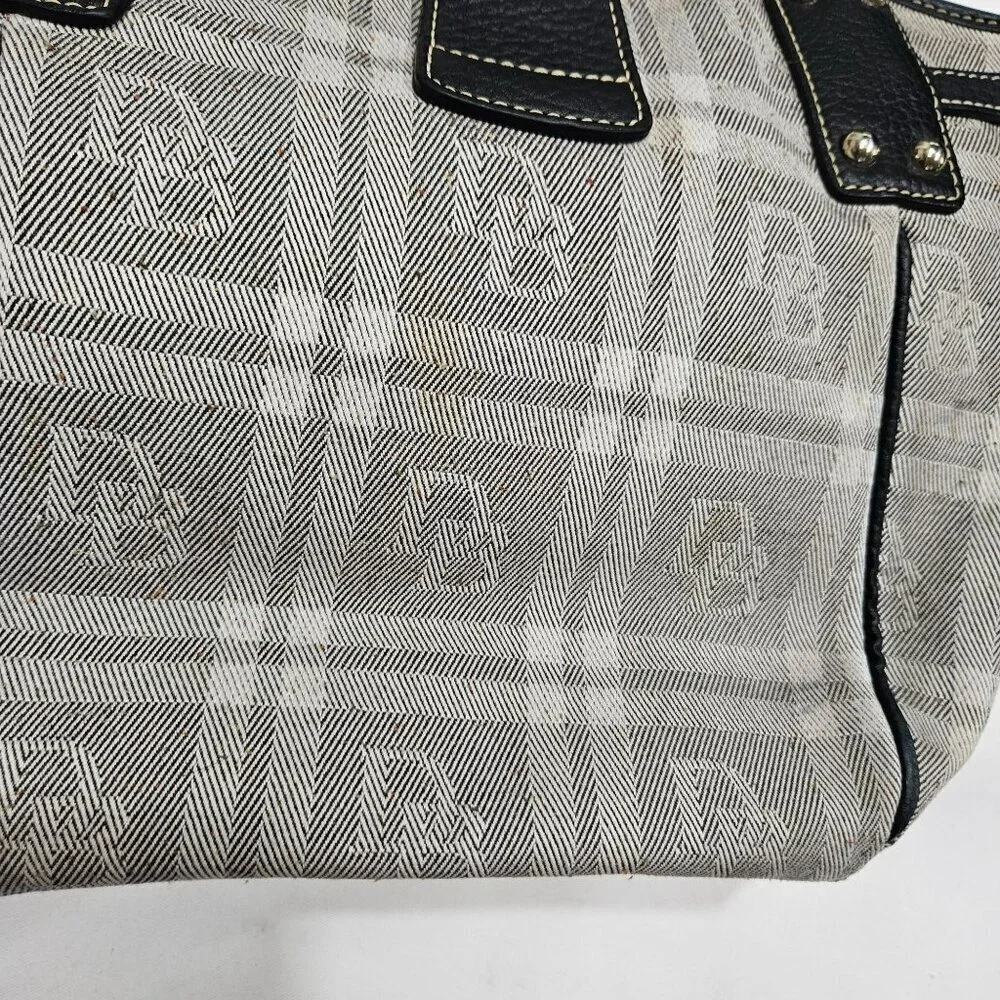 Dooney & Bourke vintage Plaid‎ Canvas Leather Shoulder Bag black white Clip